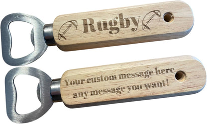 Personalised Rugby Wooden Beer Bottle Opener Gift