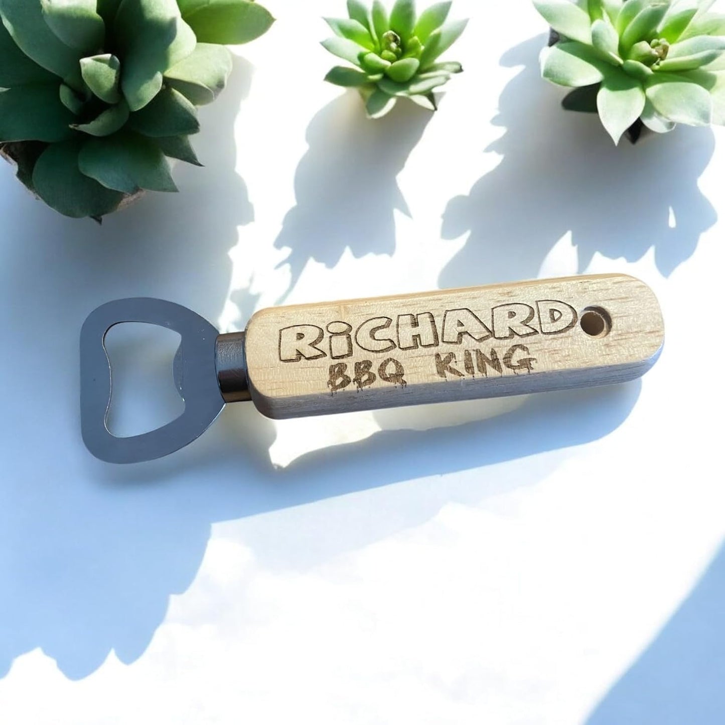 Personalised BBQ King Wooden Beer Bottle Opener Gift