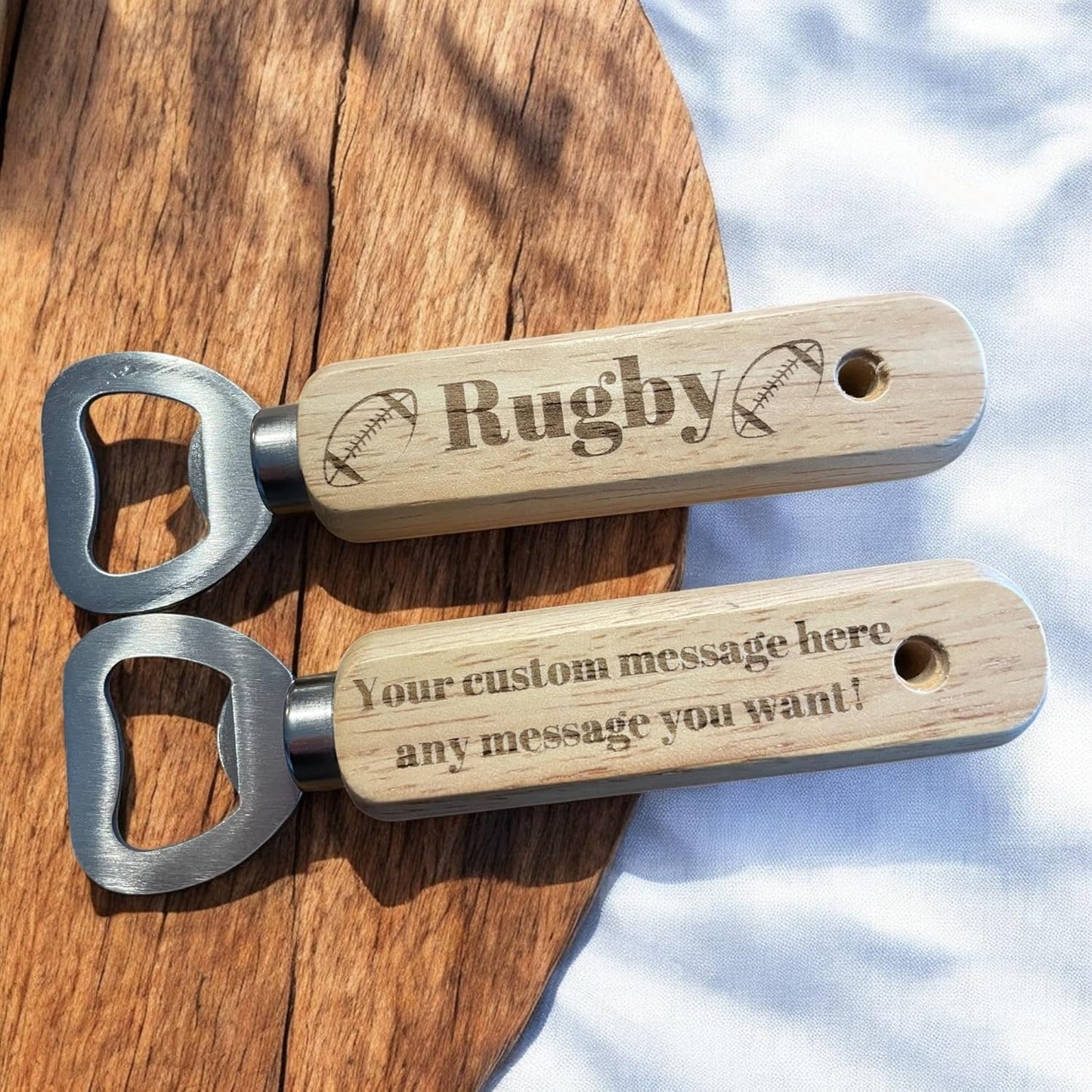 Personalised Rugby Wooden Beer Bottle Opener Gift