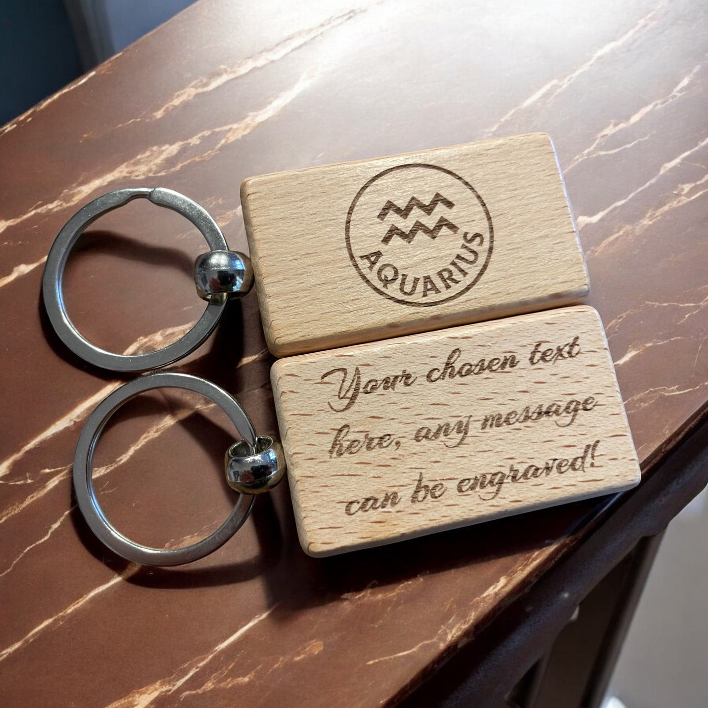 Personalised Wooden Aquarius Zodiac Keyring Gift