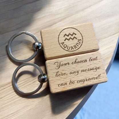 Personalised Wooden Aquarius Zodiac Keyring Gift