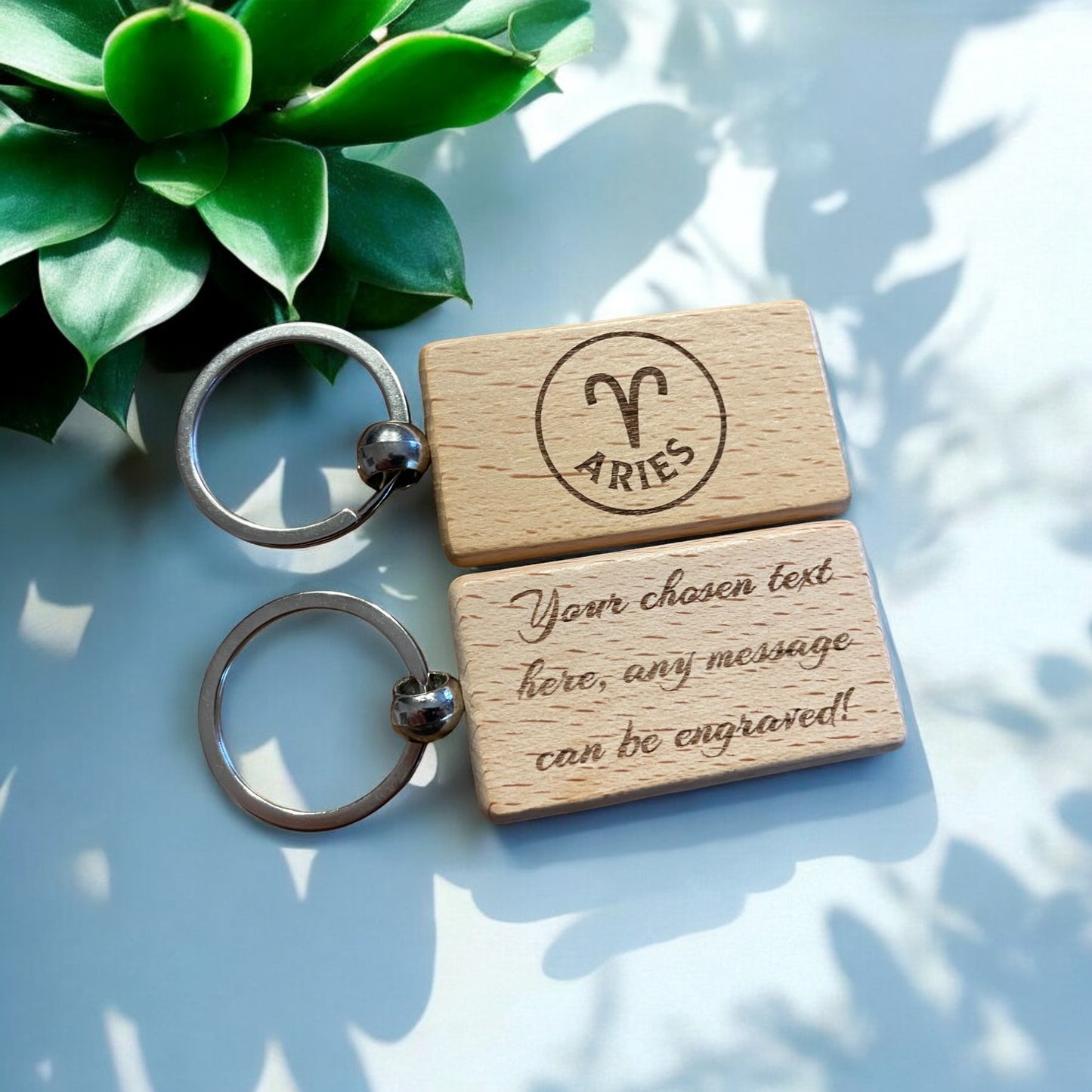 Personalised Wooden Aries Zodiac Keyring Gift