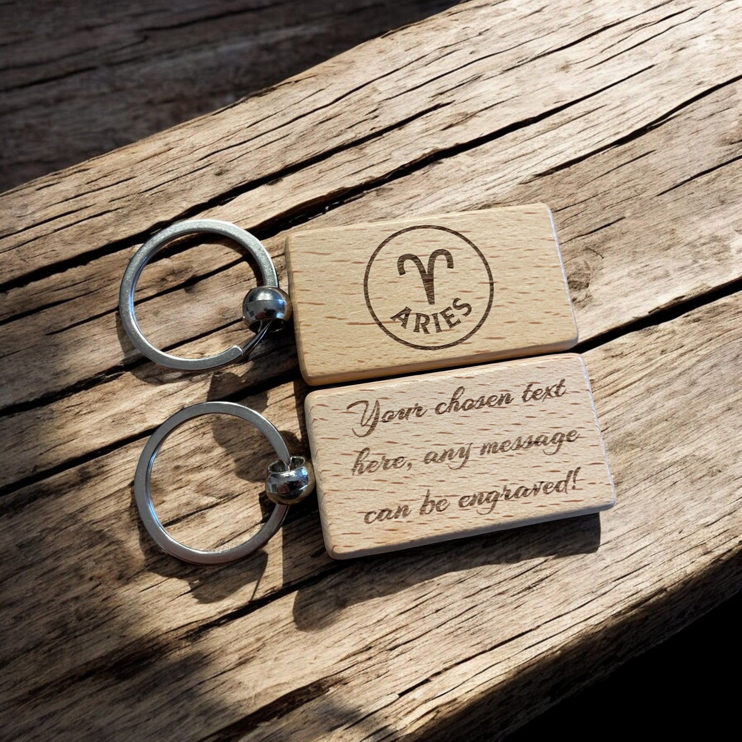 Personalised Wooden Aries Zodiac Keyring Gift