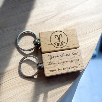 Personalised Wooden Aries Zodiac Keyring Gift