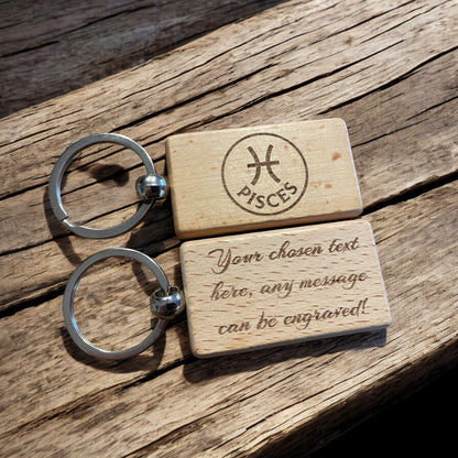 Personalised Wooden Pisces Zodiac Keyring Gift