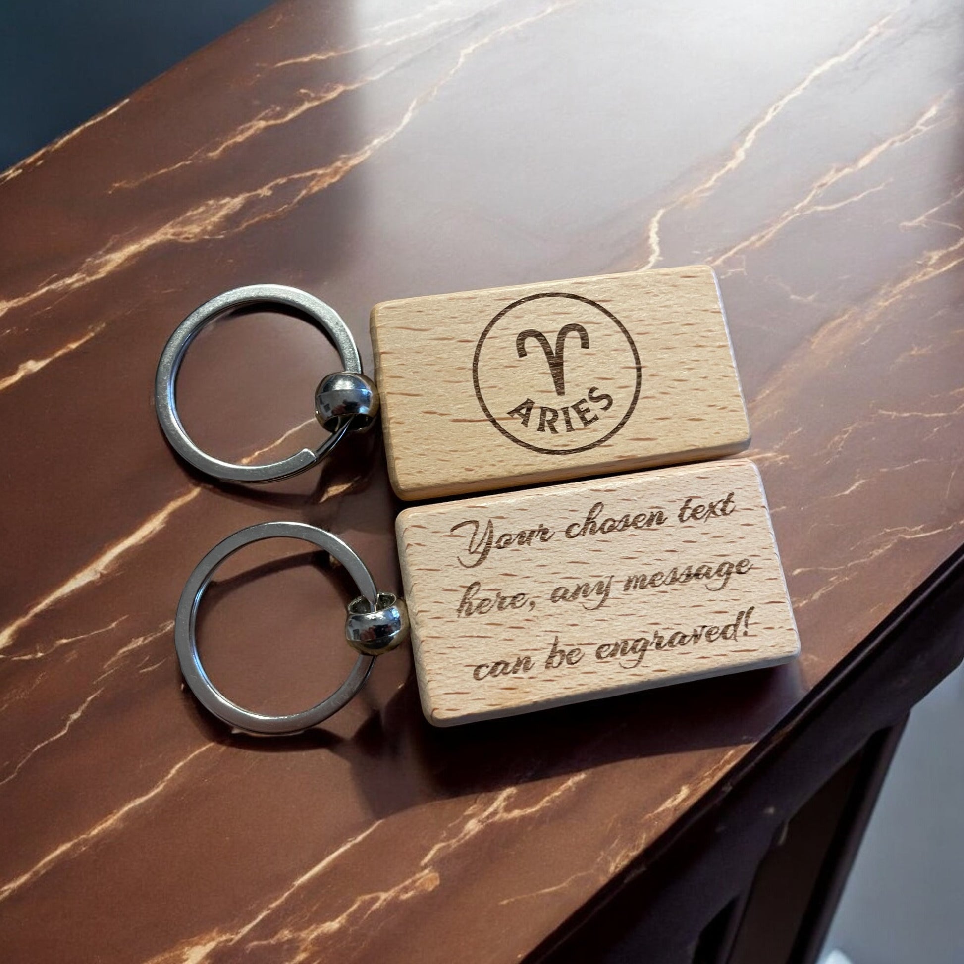 Personalised Wooden Aries Zodiac Keyring