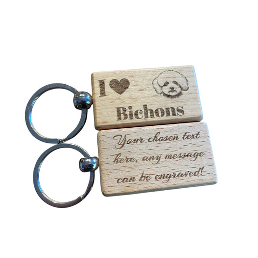 Personalised Wooden Bichon Keyring