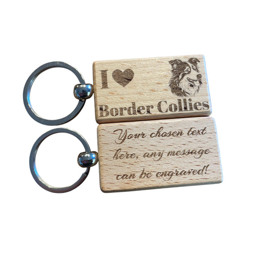 Personalised Wooden Border Collie Keyring