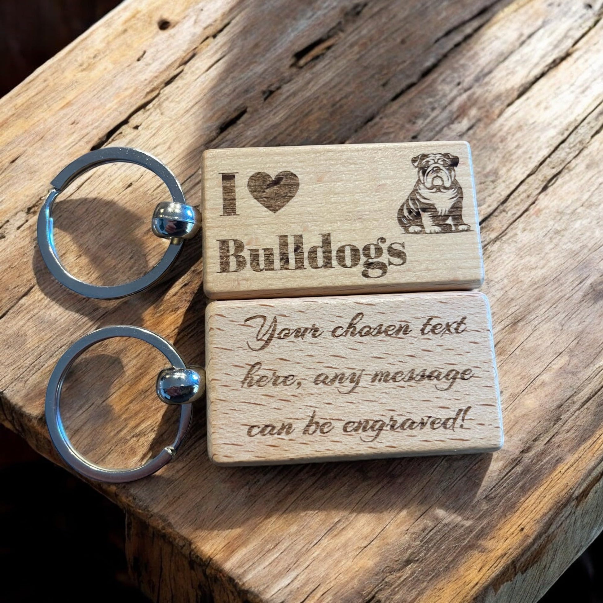 Personalised Wooden Bulldog Keyring | Ashton and Finch