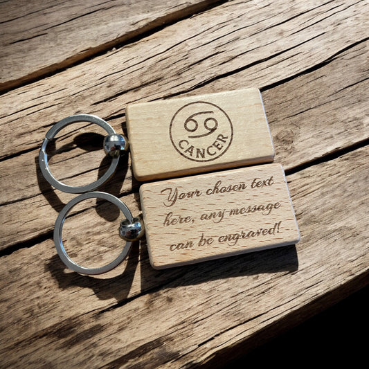 Personalised Wooden Cancer Zodiac Keyring | Ashton and Finch