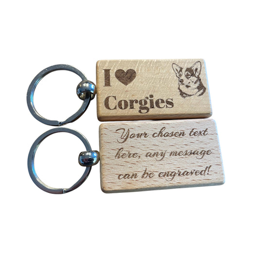 Personalised Wooden Corgi Keyring