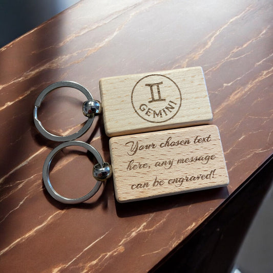 Personalised Wooden Gemini Zodiac Keyring | Ashton and Finch