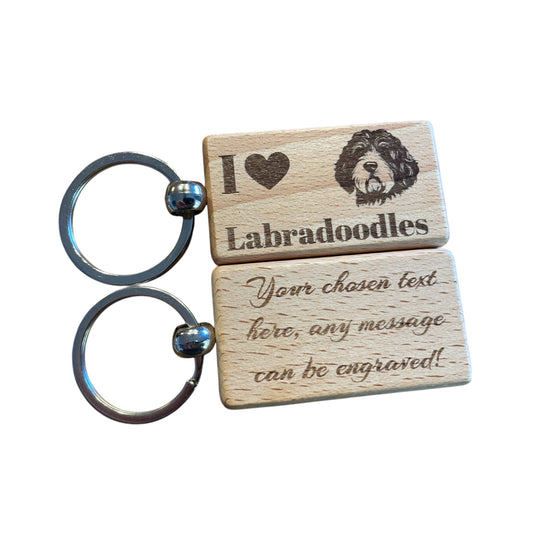 Personalised Wooden Labradoodle Keyring