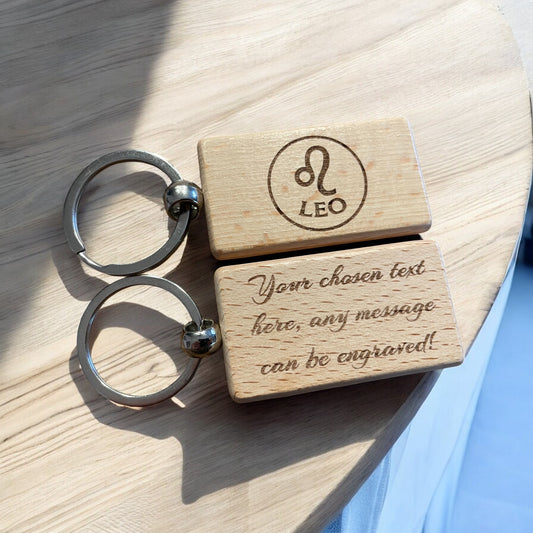 Personalised Wooden Leo Zodiac Keyring | Ashton and Finch