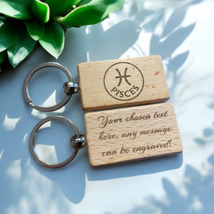 Personalised Wooden Pisces Zodiac Keyring | Ashton and Finch