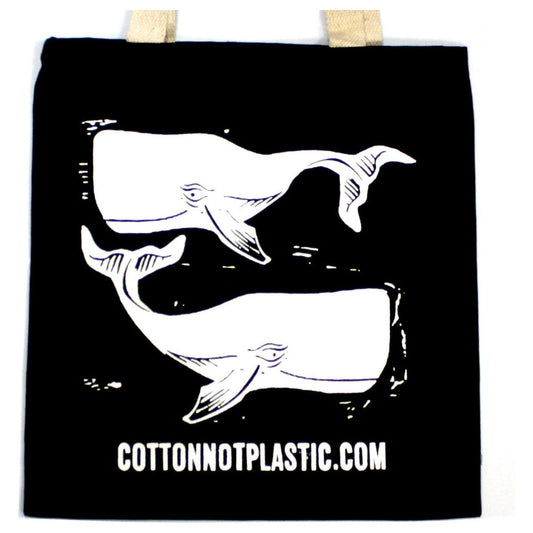 Lrg Black 8oz Cotton Bag 38x42cm - WHALES - WHITE - Ashton and Finch