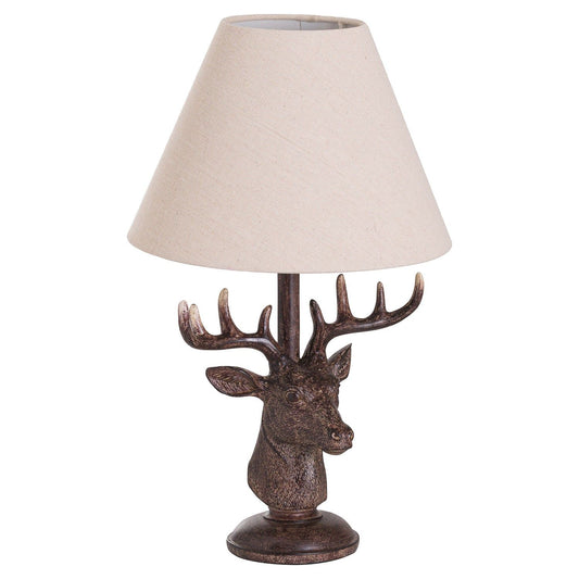 Stag Head Table Lamp With Linen Shade - Ashton and Finch