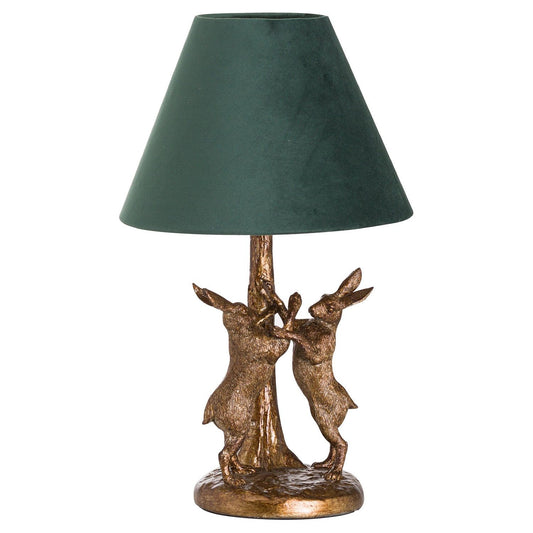 Antique Gold Marching Hares Lamp With Green Velvet Shade - Ashton and Finch
