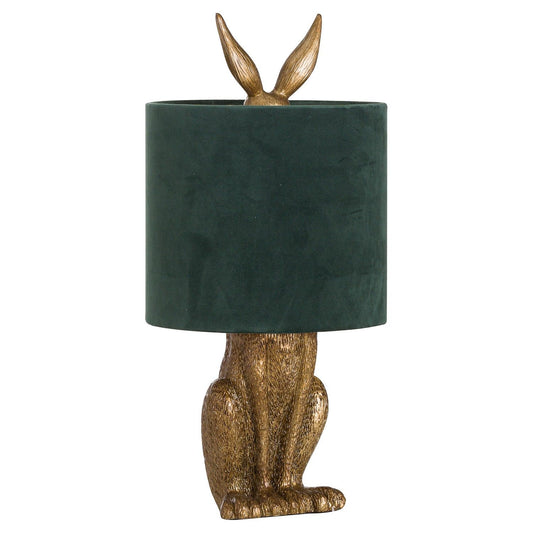 Antique Gold Hare Table Lamp With Green Velvet Shade - Ashton and Finch