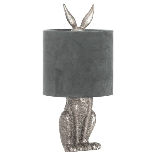 Silver Hare Table Lamp With Grey Velvet Shade - Ashton and Finch