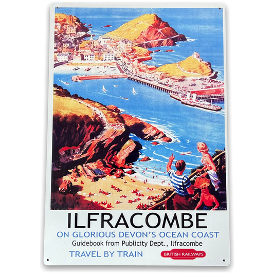 Vintage Metal Sign - British Railways Retro Advertising, Ilfracombe - Ashton and Finch