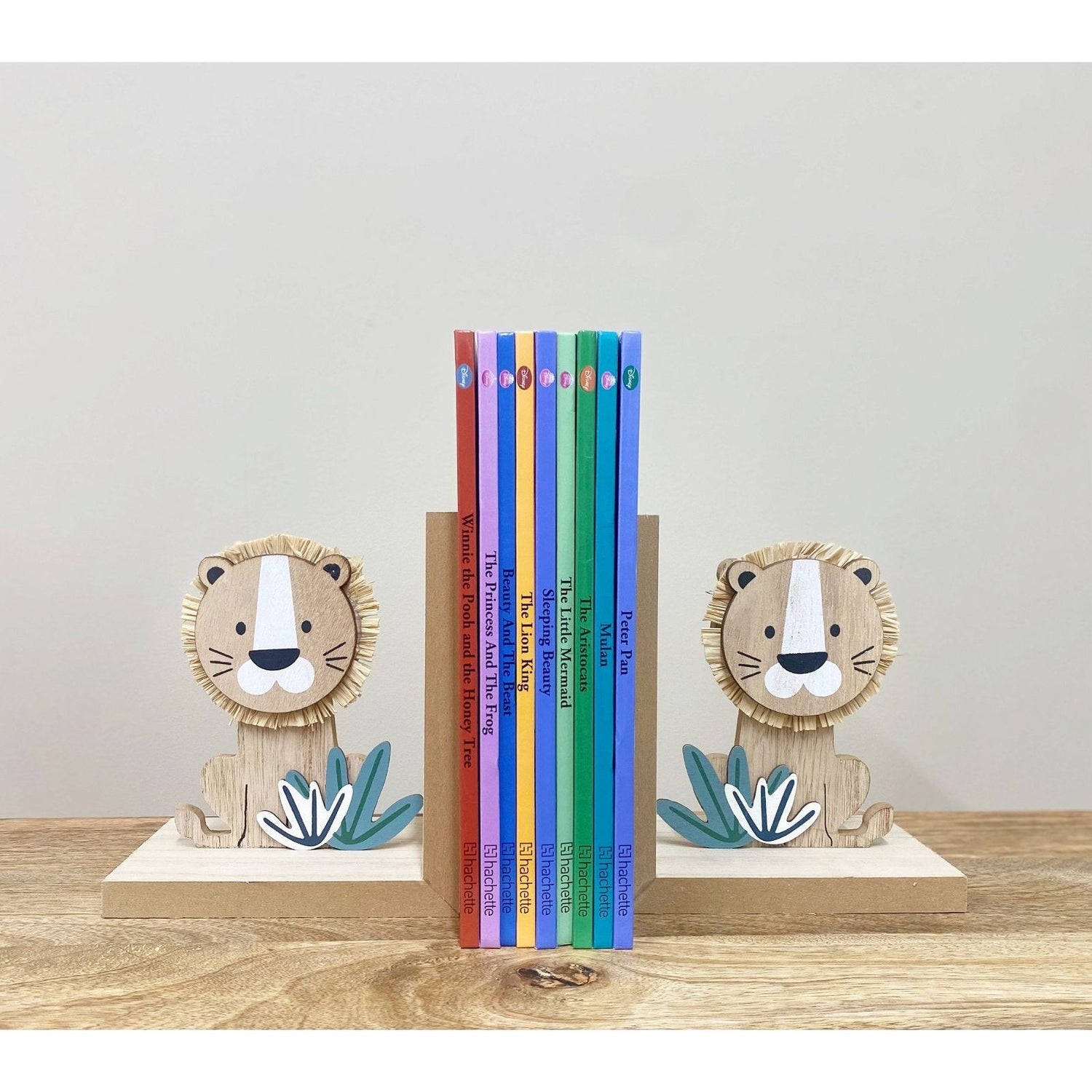 Set of Two Wooden Lion Bookends - Ashton and Finch