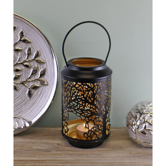 Small Tree Of Life Cutout Design Black Candle Lantern - Ashton and Finch