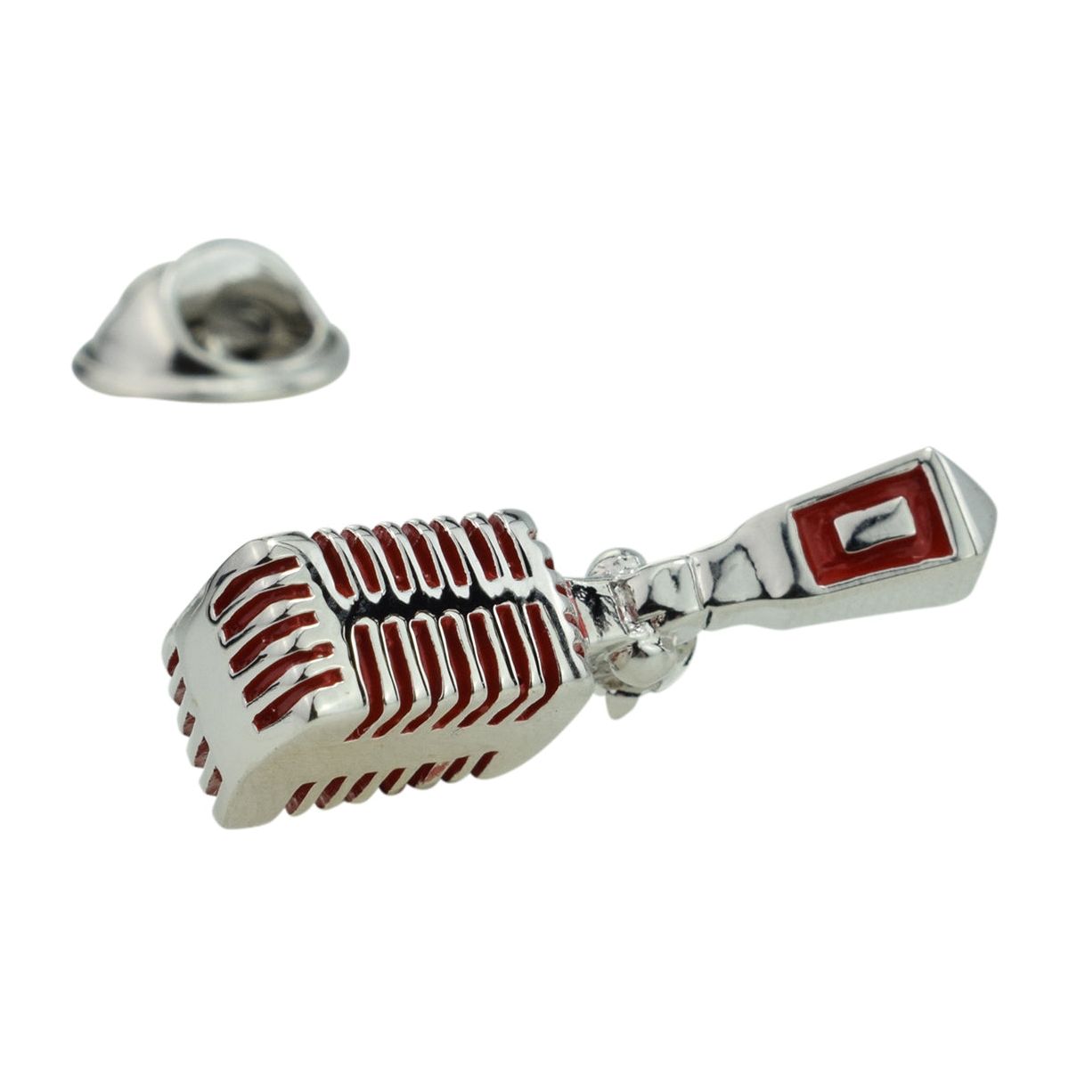 Red & Silver Retro Studio Microphone Lapel Pin Badge - Ashton and Finch