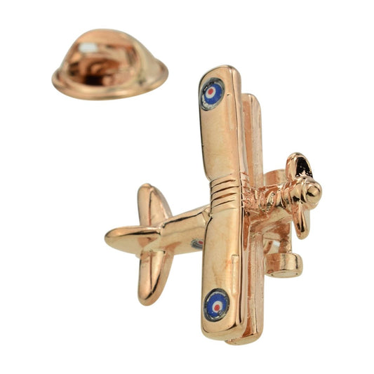 Rose Gold Bi Plane Lapel Pin Badge - Ashton and Finch