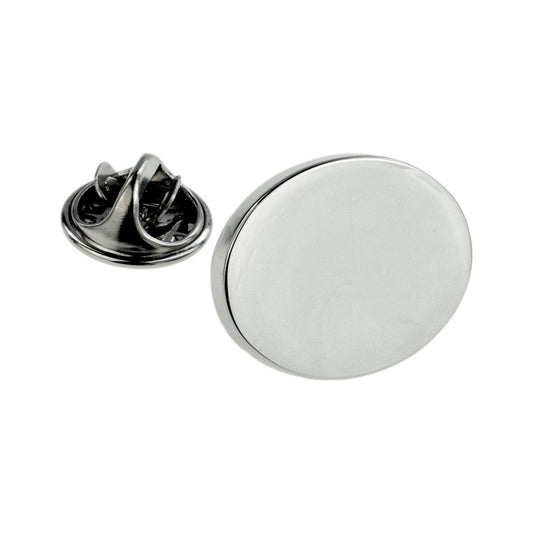 Plain Oval Rhodium Plated Lapel Pin Badge (engraving available) - Ashton and Finch