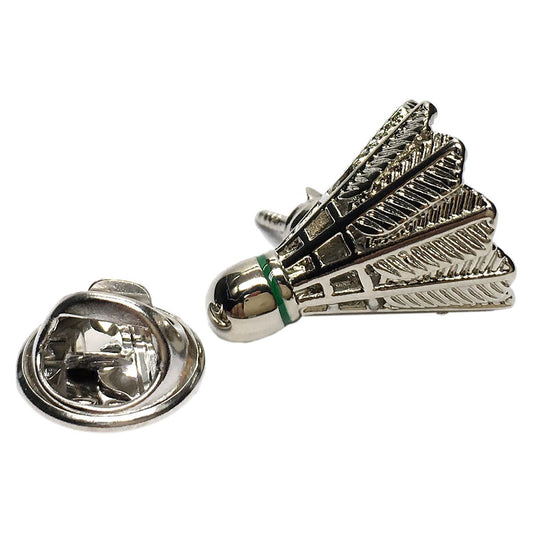 Rhodium Plated Badminton Shuttlecock Lapel Pin Badge - Ashton and Finch