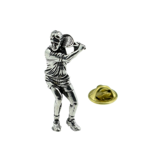 Tennis Player Pewter Lapel Pin Badge - Ashton and Finch