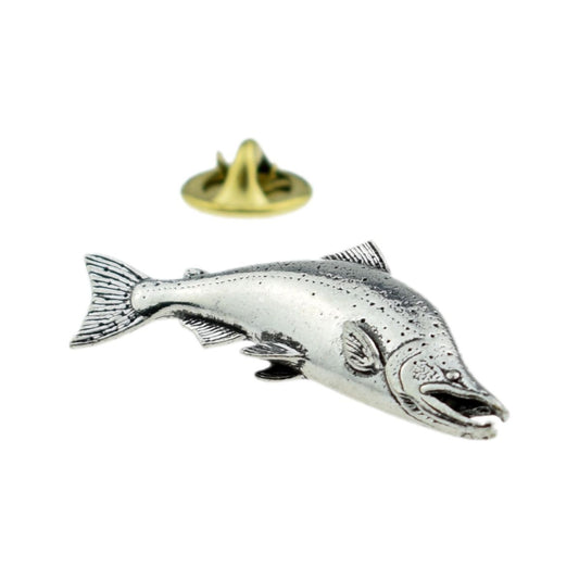 Large Salmon Fish Pewter Lapel Pin Badge - Ashton and Finch