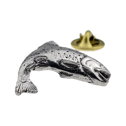 Leaping Salmon Fish Pewter Lapel Pin Badge - Ashton and Finch