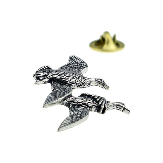 Pair of Ducks Bird English Pewter Lapel Pin Badge - Ashton and Finch