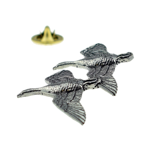 Pair Of Ducks Bird English Pewter Lapel Pin Badge - Ashton and Finch