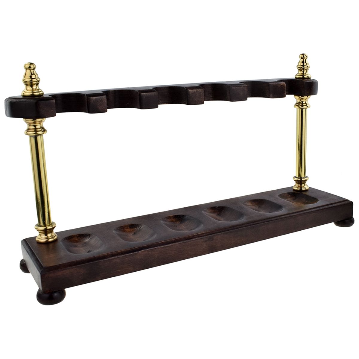 Gold Metal Pillar 6 Position Dark Camwood Pipe Rack - Ashton and Finch